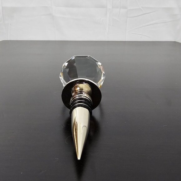 Clear Crystal Diamond Cut Wine Bottle Stopper Faceted Glass Barware - Picture 3 of 5